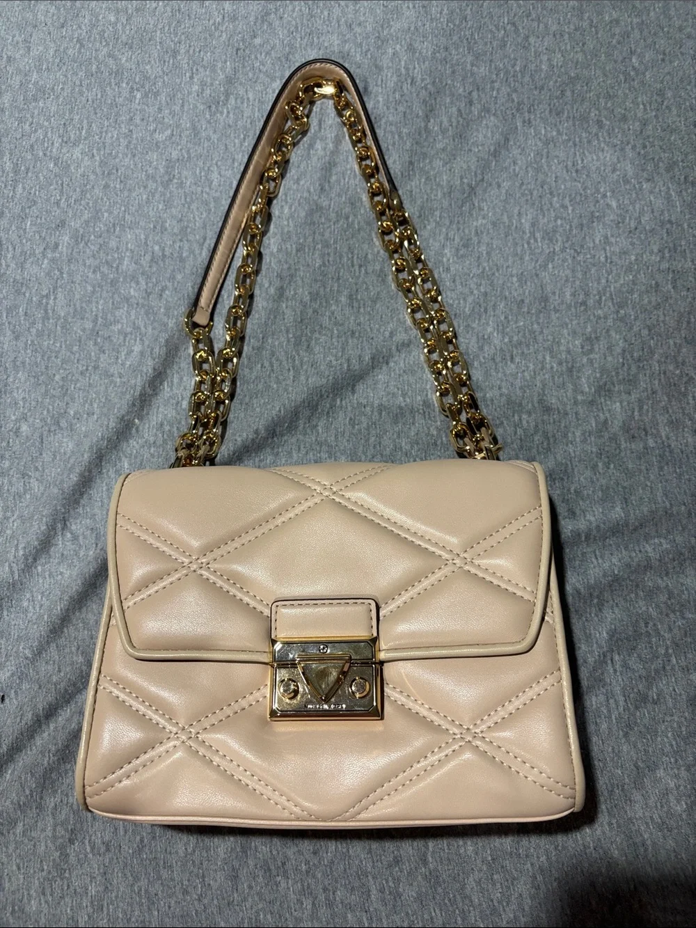 Michael Kors Blush Quilted Satchel with Gold Chain Strap
